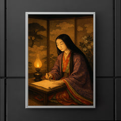 Murasaki Shikibu by lamplight with court screens poster 5
