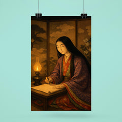 Murasaki Shikibu by lamplight with court screens poster 6