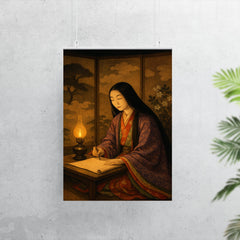 Murasaki Shikibu by lamplight with court screens poster 7