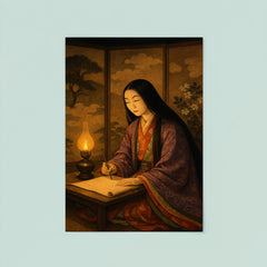 Murasaki Shikibu by lamplight with court screens poster 8