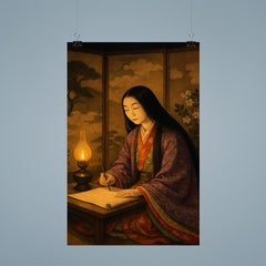 Murasaki Shikibu by lamplight with court screens poster 9