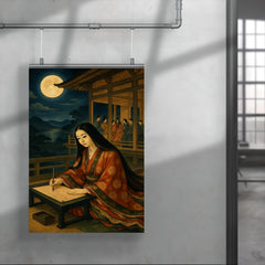 Murasaki Shikibu moonlit court writing scene poster 4