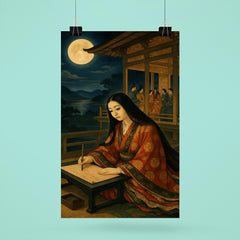 Murasaki Shikibu moonlit court writing scene poster 6