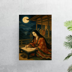 Murasaki Shikibu moonlit court writing scene poster 7