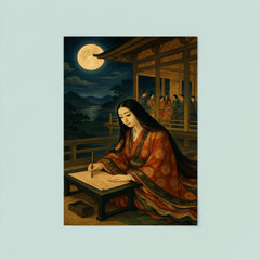 Murasaki Shikibu moonlit court writing scene poster 8