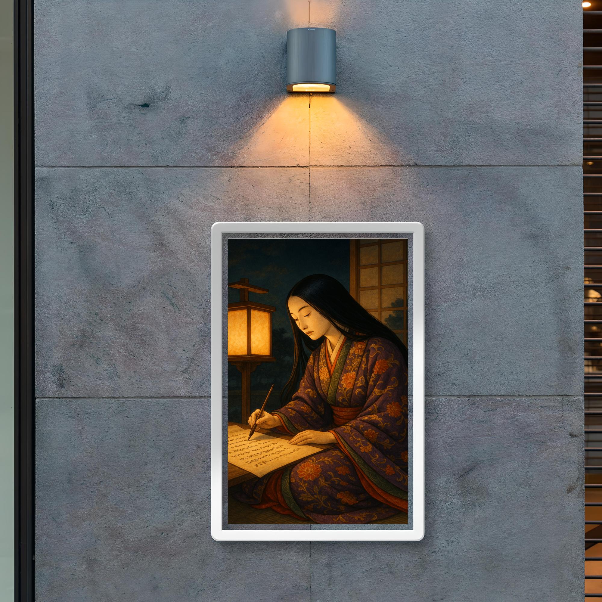 Murasaki Shikibu Lantern Writing Poster Print | Heian Court Wall Art ...