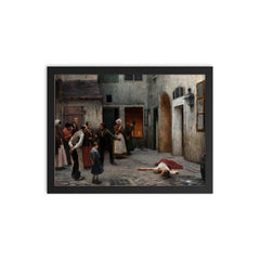 Murder in the House by Jakub Schikaneder framed print on a plain backdrop in size 12"x16".
