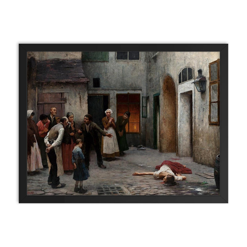 Murder in the House by Jakub Schikaneder framed print on a plain backdrop in size 18