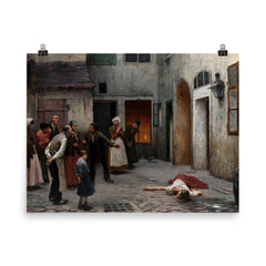 Murder in the House by Jakub Schikaneder poster on a plain backdrop in size 8"x10".