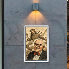 Murray Rothbard grinning before collapsing Leviathan cartoon poster 2