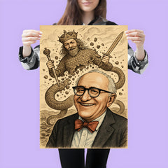 Murray Rothbard grinning before collapsing Leviathan cartoon poster 3