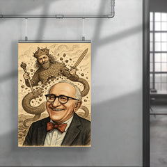 Murray Rothbard grinning before collapsing Leviathan cartoon poster 4