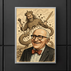 Murray Rothbard grinning before collapsing Leviathan cartoon poster 5