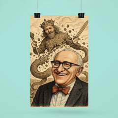 Murray Rothbard grinning before collapsing Leviathan cartoon poster 6