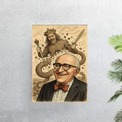 Murray Rothbard grinning before collapsing Leviathan cartoon poster 7