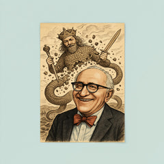 Murray Rothbard grinning before collapsing Leviathan cartoon poster 8