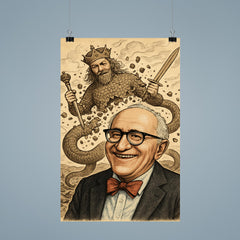 Murray Rothbard grinning before collapsing Leviathan cartoon poster 9