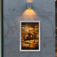 Murray Rothbard with stacks of radical books poster 2