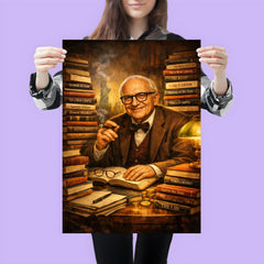 Murray Rothbard with stacks of radical books poster 3