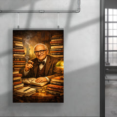 Murray Rothbard with stacks of radical books poster 4