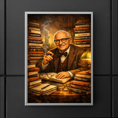 Murray Rothbard with stacks of radical books poster 5