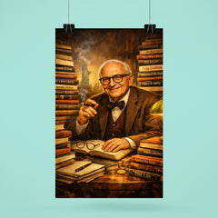 Murray Rothbard with stacks of radical books poster 6