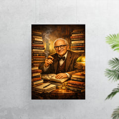 Murray Rothbard with stacks of radical books poster 7