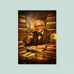Murray Rothbard with stacks of radical books poster 8