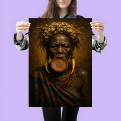 Mursi lip plate matriarch in regal frontal portrait poster 3