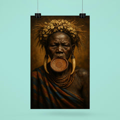 Mursi lip plate matriarch in regal frontal portrait poster 6