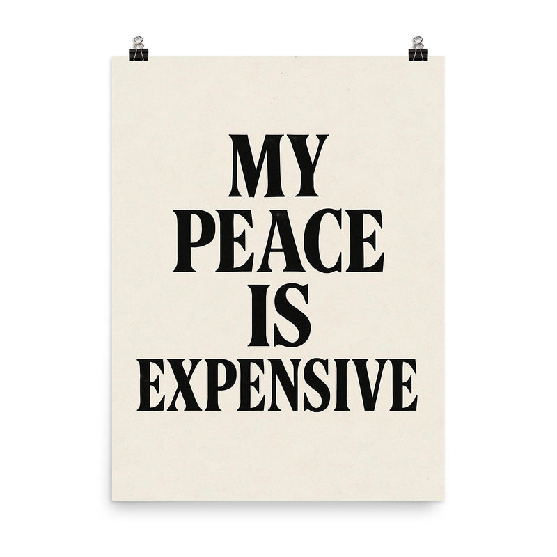 My peace is expensive poster on a plain backdrop in size 8