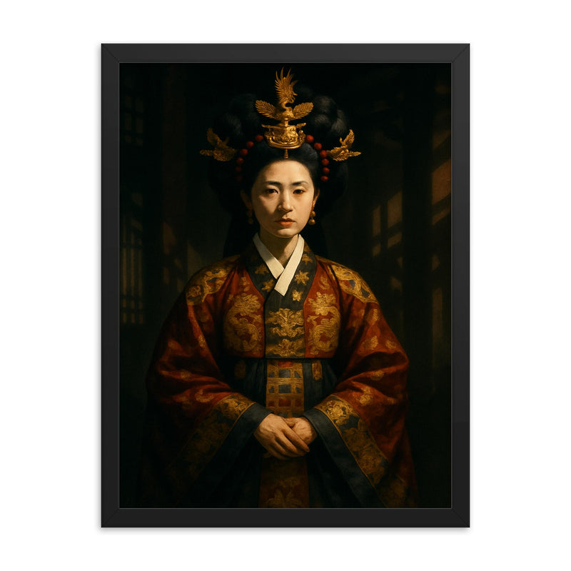 Myeongseong Empress in court shadows framed print on a plain backdrop in size 18