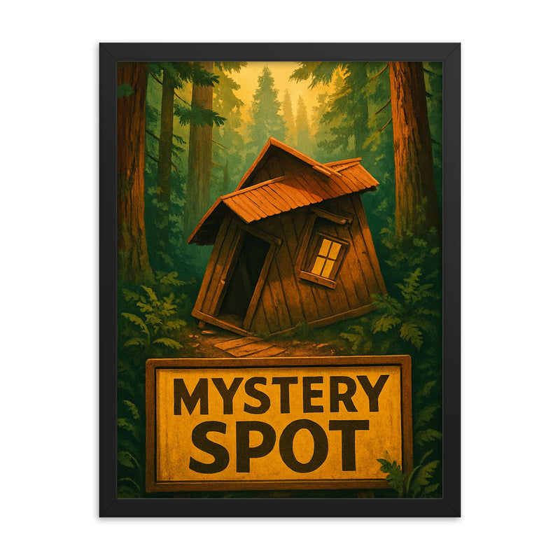 Mystery Spot Santa Cruz USA framed print on a plain backdrop in size 18
