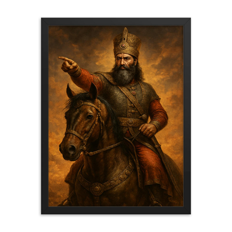 Nader Shah framed print on a plain backdrop in size 18