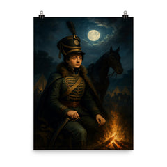 Nadezhda Durova cavalry officer in moonlit bivouac poster on a plain backdrop in size 8"x10".