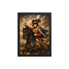 Nadezhda Durova cavalry portrait in Hussar uniform framed print on a plain backdrop in size 12"x16".
