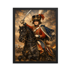 Nadezhda Durova cavalry portrait in Hussar uniform framed print on a plain backdrop in size 16"x20".