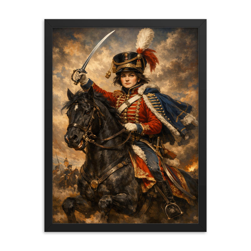 Nadezhda Durova cavalry portrait in Hussar uniform framed print on a plain backdrop in size 18