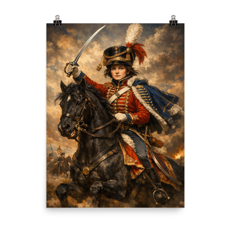 Nadezhda Durova cavalry portrait in Hussar uniform poster on a plain backdrop in size 8