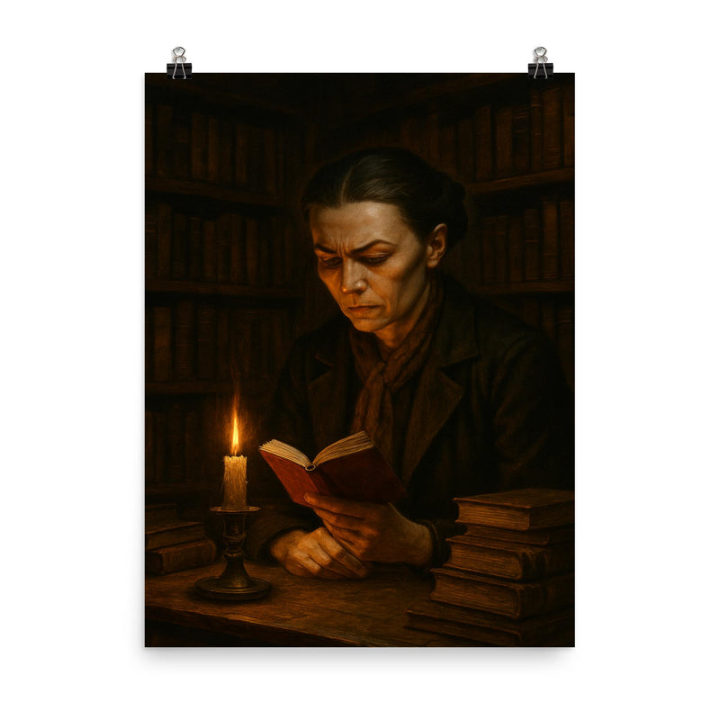 Nadezhda Krupskaya clandestine library scene poster on a plain backdrop in size 8