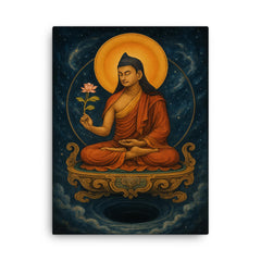 Nagarjuna on a throne of emptiness canvas print on a plain backdrop in size 18"x24".