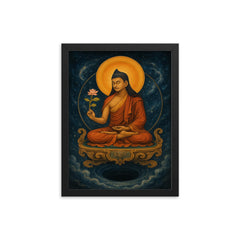 Nagarjuna on a throne of emptiness framed print on a plain backdrop in size 12"x16".