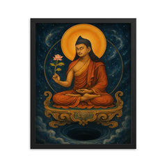 Nagarjuna on a throne of emptiness framed print on a plain backdrop in size 16"x20".