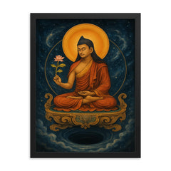 Nagarjuna on a throne of emptiness framed print on a plain backdrop in size 18"x24".