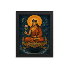 Nagarjuna on a throne of emptiness framed print on a plain backdrop in size 8"x10".