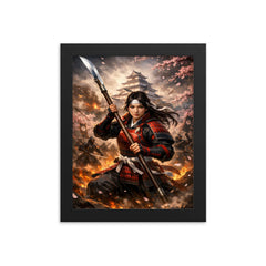 Nakano Takeko with naginata at Aizu framed print on a plain backdrop in size 8"x10".