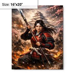 Nakano Takeko with naginata at Aizu metal print on a plain backdrop in size 16"x20".