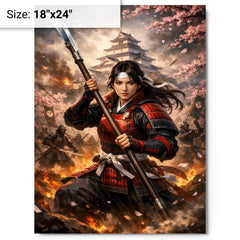 Nakano Takeko with naginata at Aizu metal print on a plain backdrop in size 18"x24".