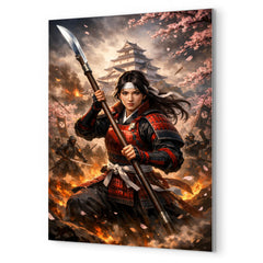 Nakano Takeko with naginata at Aizu metal print mockup