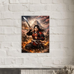 Nakano Takeko with naginata at Aizu metal print mockup